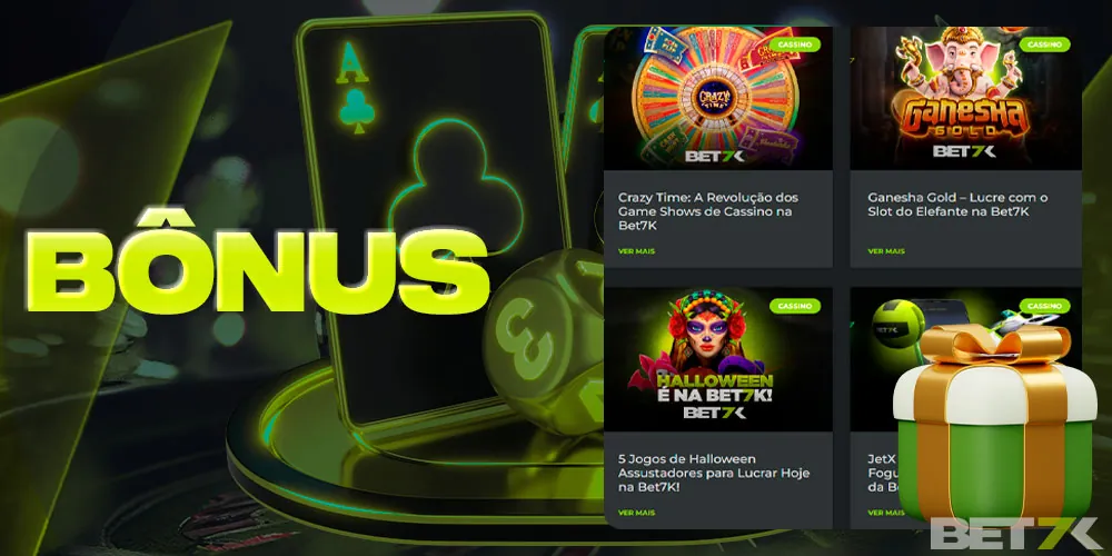 Bônus de jogos de cassino do Bet7k disponíveis para brasileiros